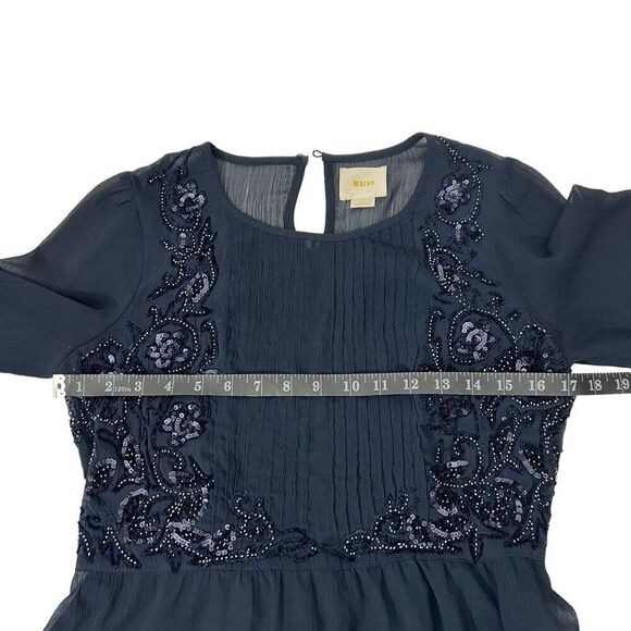 Anthropologie Maeve Helene Blouse in Navy Size Small 4 w Embellished Sequin Pepl - Picture 11 of 12